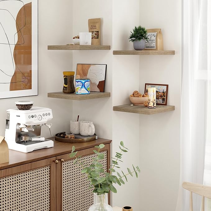 Fun Memories Square Floating Shelves for Wall - 12 Inch Deep Floating Shelves with Invisible Brackets, Grey Small Wall Shelf 