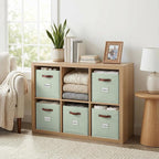 DECOMOMO Storage Bins, Cube Storage Bin with Labels, Fabric Storage Cubes for Shelves (10.5" x 11" / 6pcs, Sage Green)