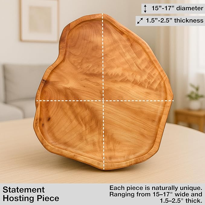 Driini Premium Handmade Root Wood Lazy Susan Turntable (16'') - Large Rustic Wooden Serving Platter Cheese Board - Oversized 