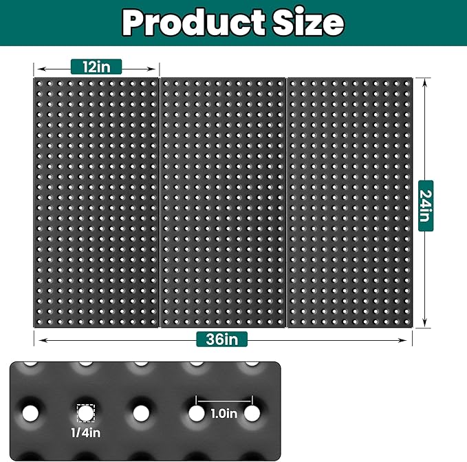 EVERHANGER Metal Pegboard Panels 24" x 12", Heavy Duty Steel Peg Boards for Garage, Pegboard Wall Organizer for Tool Storage 