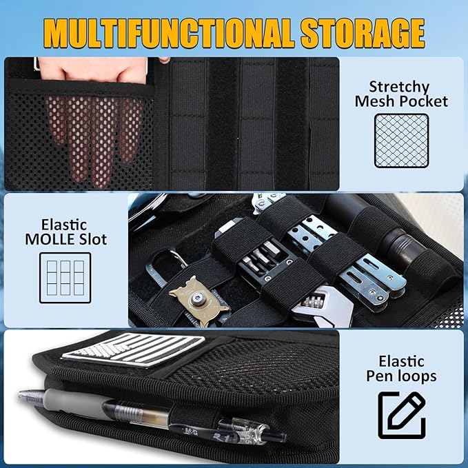 Falafa Car Sun Visor Organizer, Semi-Rigid Molle Panel for Tactical Gears with Zipper Visor Storage Pouch & Glasses Clip, Universal Fit for Trucks, SUVs, Jeeps & Patrol Vehicles