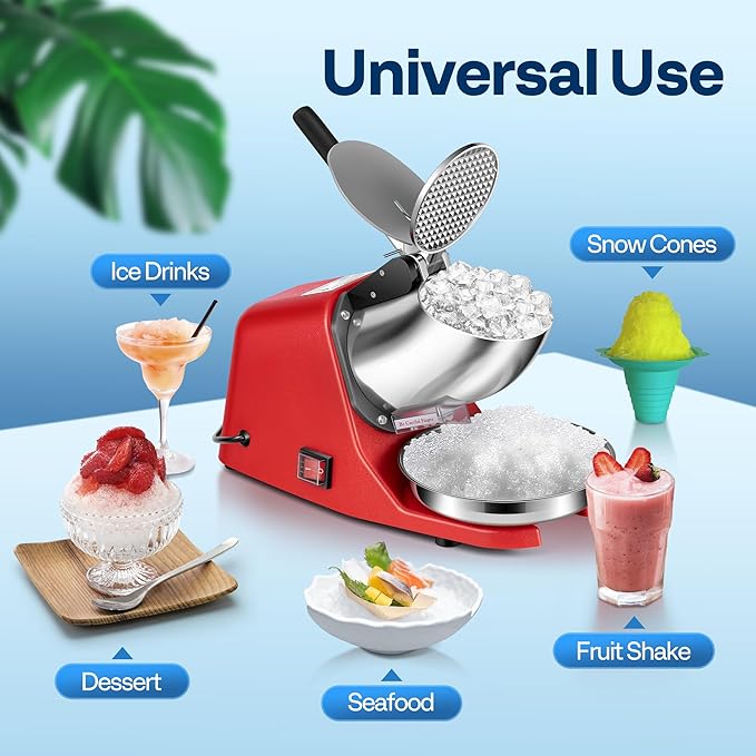 VIVOHOME Electric Ice Shaver Crusher Machine Snow Cone Maker Red 143lbs/hr with Ice Pick for Home and Commercial Use