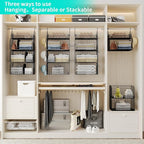 HapiRm Hanging Closet Organizer Storage - 4 Tier Metal Stackable Hanging Closet Shelves with Dividers and S Hooks, Foldable C