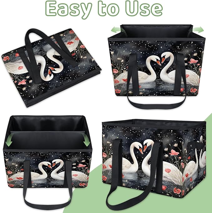 Reusable Grocery Bags Heavy Duty Shopping Bags Foldable Large Tote Bags with Long Handles & Hard Bottom