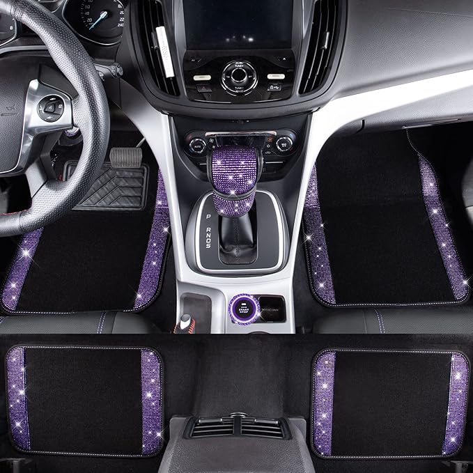 CAR PASS Bling Rhinestone Diamonds Car Seat Covers Leather Shining Rhinestone Car Floor mats Carpet with Anti-Slip Nibs Spark