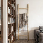 Wooden Blanket Ladder -77x24in Natural & Motley Wood - Leaning Wall Decor for Bedroom, Bathroom, Living Room - Rustic Quilt H