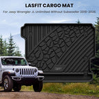 LASFIT Trunk Mat for Jeep Wrangler JL 2018-2025 2026 4 Door Cargo Without SUBWOOFER, All Weather TPE Custom Fit Cargo Mat for Flat Load Floor Gas Type (Not for JK/Not PHEV/Not 2-Door), Black