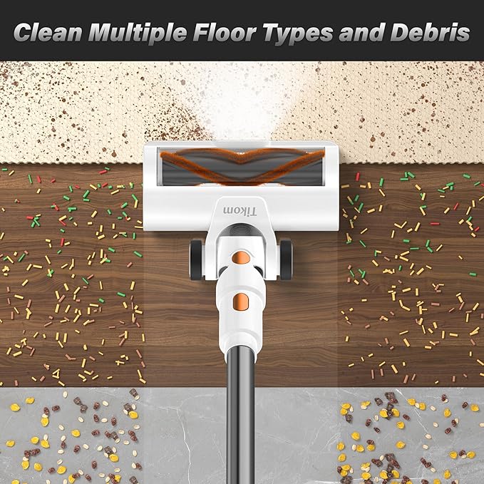 Tikom V500 Cordless Vacuum Cleaner for Home, 40000Pa/450W Stick Vacuum with LED Touch Screen, Charging Wall Dock, Anti-Tangle