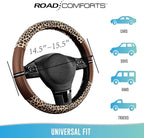 Road Comforts Leopard Steering Wheel Cover for Women, Cute Anti-Slip Microfiber Leather, Universal Fit 14.5-15 Inch Round Ste
