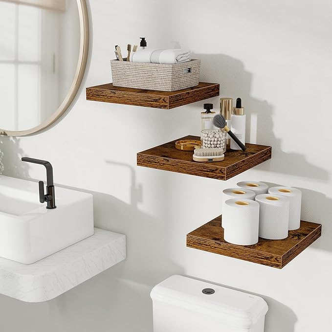 Fun Memories Floating Shelves for Wall, Rustic Wood Wall Mounted Shelves for Bathroom, Bedroom, Living Room and Kitchen, Stor