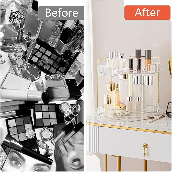 Corner Bathroom Counter Organizer Bathroom Countertop Shelf Makeup Organizer for Vanity Perfume Tray for Corner Storage (2 Ti