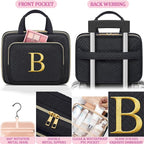 Gifts for Women, Initial Toiletry Makeup Bag Hanging Cosmetic Organizer with Embroidery Letter Personalized Nurse Teacher App