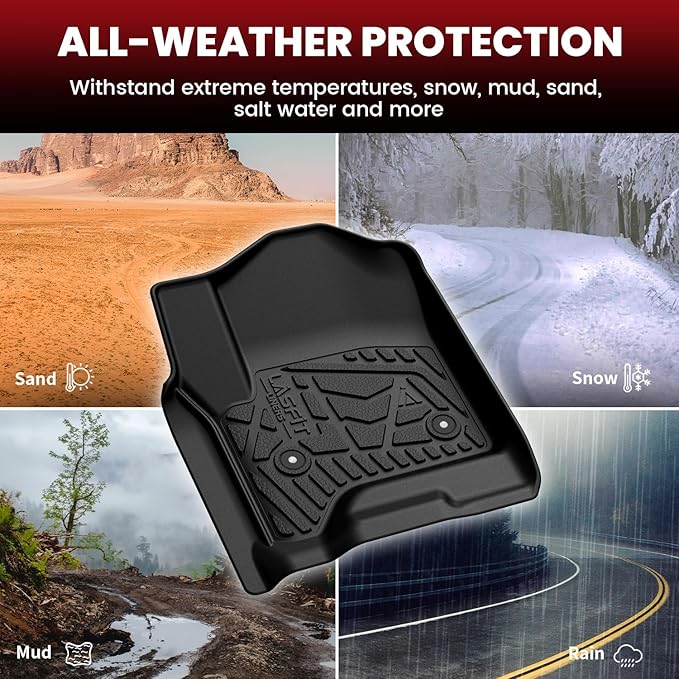 LASFIT Floor Mats 2014-2018 for Chevy Silverado/GMC Sierra 1500, 2015-2019 2500HD 3500 HD, Double Cab Only, 1st Row Bucket Seat, All Weather TPE Custom Fit Car Floor Liners, with Carpet Floor Only