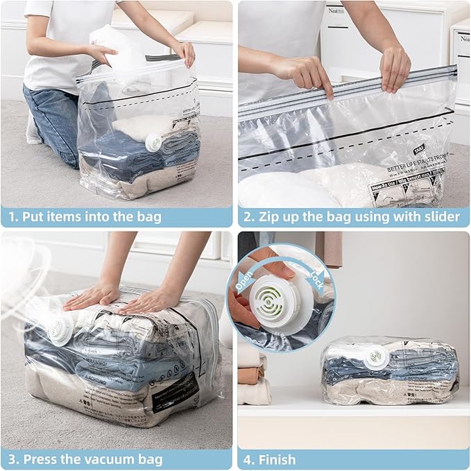 Cube Vacuum Storage Bags, 8 Pack Medium Size (25x19x11 inch), Vacuum Seal Bags for Clothing, Compression Packing for Clothes,