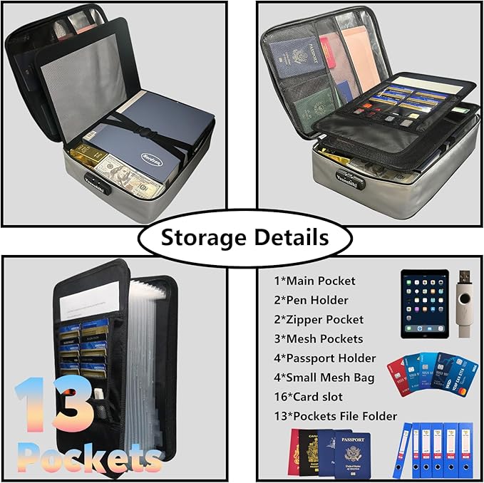 Yuanshikj Heat Insulated Fireproof Waterproof Safe File Organizer,Document Organizer Box with Lock Labels,Multi-Layer Portabl