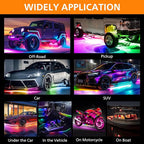 Underglow LED Lights for Cars 252 LEDs RGBI Neon Accent Strip Lights with 16 Million Colors DIY & Music Mode Underbody Exterior Lights Kit for RV SUV Truck Boat 12V
