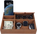 Zcaukya Men's Valet Tray, Jewelry Box Nightstand Organizer with 5 Compartments for Phone Keys Wallet Watch Glasses, Faux Leat