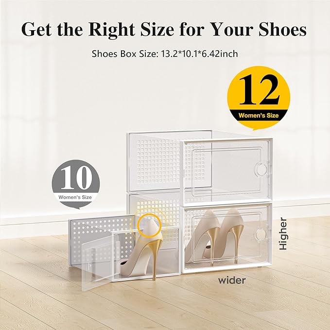 Kuject X-Large Shoe Storage Boxes Organizers Clear Plastic Stackable 12 Pack, Shoe Rack & Holder Substitute, Sneaker Containe