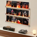 Vinyl Record Shelf Wall Mount with LED Lights, Floating Shelf for Vinyl Record Display, 14-INCH Aluminum Alloy Record Holder 