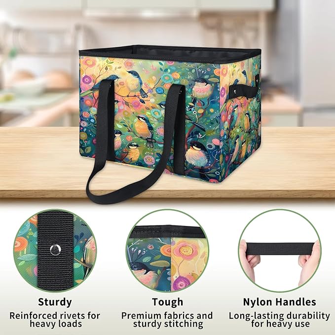 Reusable Grocery Bag, Foldable Large Shopping Tote Bag for Groceries Kitchen Picnic Car Trunk