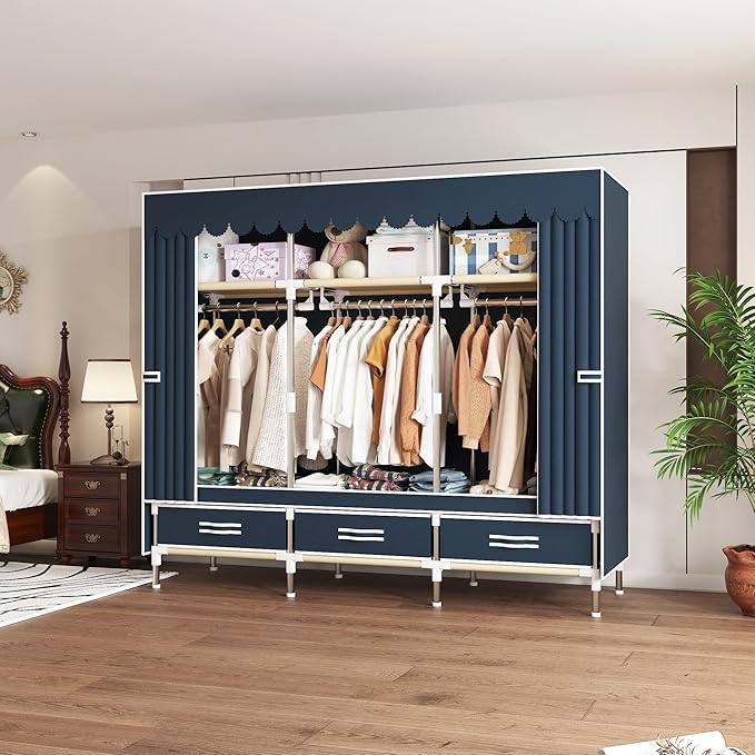 Portable Wardrobe Closet Durable and Easy to Assemble Heavy Duty Clothes Rack with Non-Woven Cover Fabric Best for Bedroom an