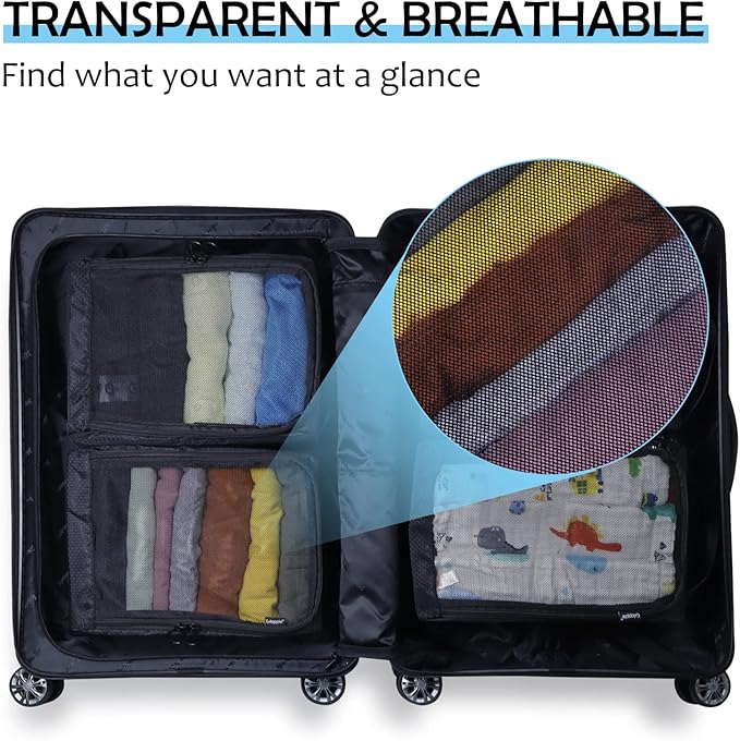 Gloppie 4-Pack Packing Cubes for Luggage - Organizer Suitcase Bags Set - Carry On Travel Accessories