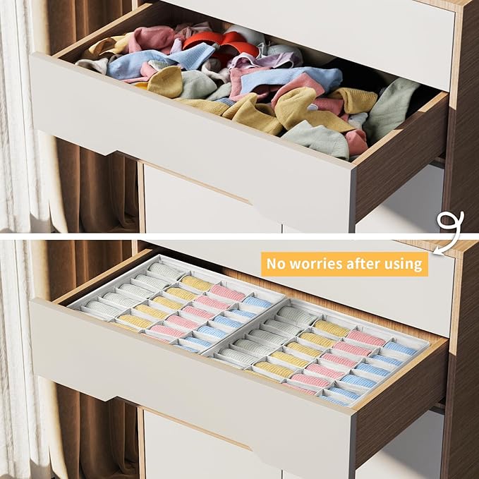 Joyoldelf Sock Organizer Drawer Organizer - 2 Packs Underwear Organizer, 48 Cells Collapsible Closet Organizers and Storage S