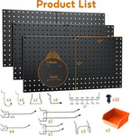 Peg Board, 70PCS Heavy Duty Metal Pegboard with Hooks, 6 Pack Black Peg Board Panels, 50lbs Load Capacity Each, Pegboard Wall
