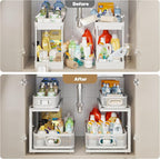 2 Pack 21IN-Depth Under Sink Organizer With Next-Gen Ball-Bearing Slides,2-Tier Precision Mesh Pull Out Cabinet Storage for B