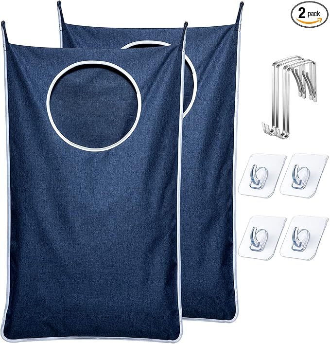 KEEPJOY 2 Pack Large Hanging Laundry Hamper Bag, 35x21.6 Inch Oversized Clothes Hanging Laundry bag with Hooks, Perfect for M