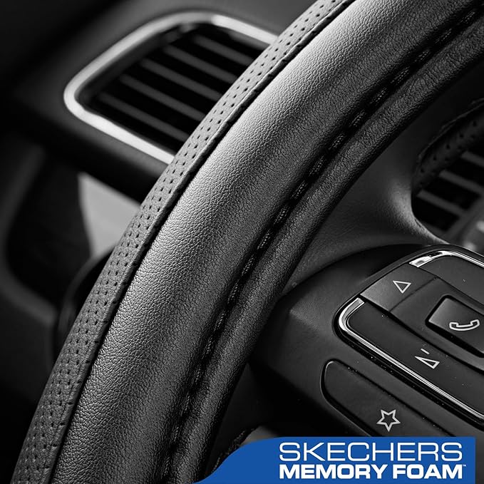 Skechers Steering Wheel Cover Memory Foam,Luxury Leather Steering Wheel Covers,Universal Anti-Slip Fit 14" 1/2-15" Car Wheel 