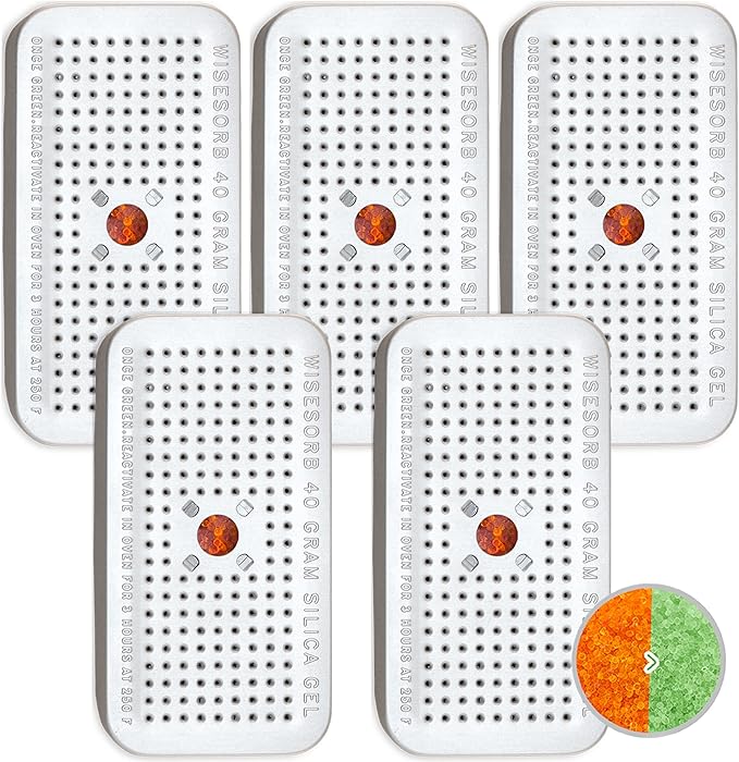 40 Gram Pack of 5 Silica Gel Canister, Gun Safe Dehumidifiers (Orange to Green), Reusable Desiccant Moisture Absorber for