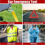 AUTODECO Car Roadside Emergency Kit, Car Safety Kit Portable Vehicle Kits for Emergency with Jumper Cables, Tow Straps, Safet