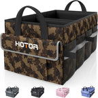HOTOR Trunk Organizer - Car Organizer with 5 Pockets, Trunk Organizer for SUV & Sedan, Car Organization with Sturdy Base Panel for Car Accessories, Brown Camouflage, 2 Compartments, 21.3"×12.6"×10.6"