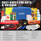 15PC Car Emergency Kit with Jumper Cables, Roadside Assistance Safety Kit for Auto & Truck, Includes Safety Hammers, Tow Stra