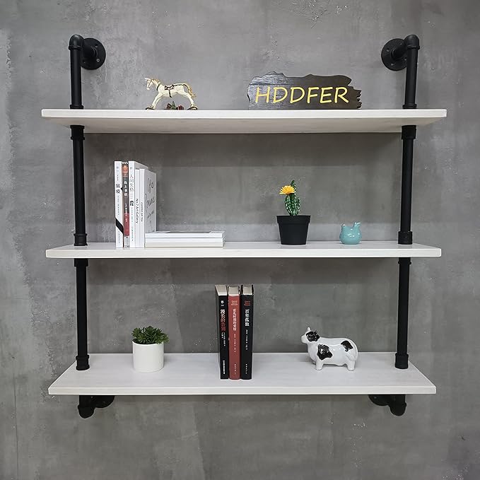 Industrial Pipe Shelving Rustic White Pipe Wall Shelves Bathroom Shelves with Wood Planks Industrial Floating Shelves 30 Inch