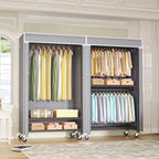 FUTASSI Black Clothing Rack with Grey Cover, P1C Rolling Closets with Wheels, Metal Garment Rack for Hanging Clothes, Clothin