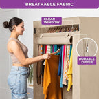 HOLDN’ STORAGE Portable Wardrobe Closet - 50 lb Capacity, Internal Heavy Duty Metal Rod, Zipper & Clear Window, Durable Cloth