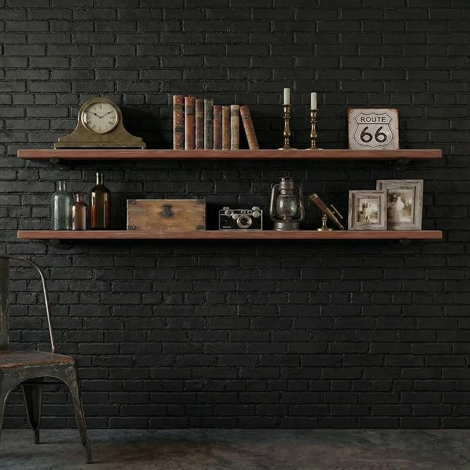 IEO Industrial Pipe Floating Shelves Shelving for Wall Shelf 60 inches Long 9.84" Extra Width Farmhouse Decor for Bedroom Kit