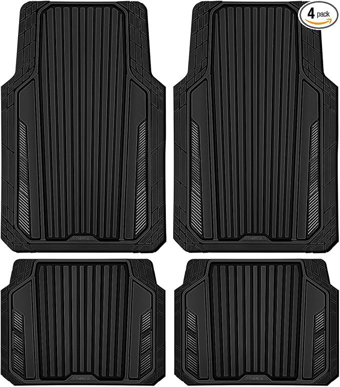 CAR PASS Heavy Duty Sporty Rubber Car Mats, Deep Dish All Weather Car Floor Mats Full Set, Waterproof Anti-Slip Automotive Matts Rugs Trim to Fit for Most Sedans SUVs Vans, All Black