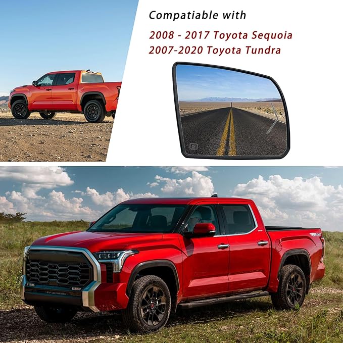 Passenger Side Heated Turn Signal And Blind Spot Detection Mirror Glass Replacement For 2008-2017 Toyota Sequoia 2007-2020 Toyota Tundra - Side Mirror With Rear Holder