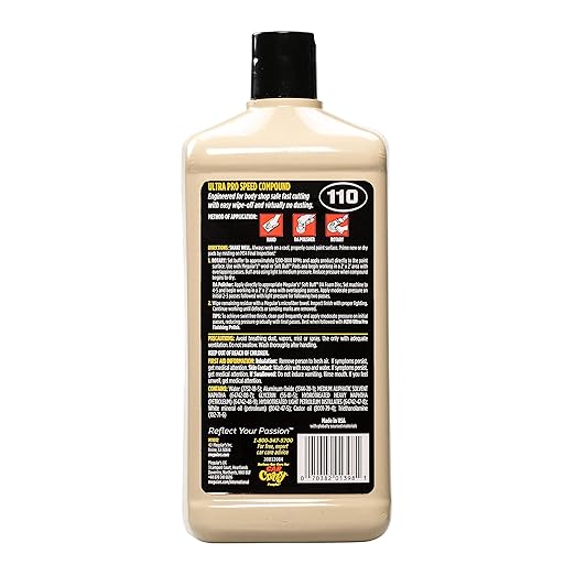 Meguiar's M11032 Mirror Glaze Ultra Pro Speed Compound, Rubbing Compound for Cars Removes Up to 1,200 Grit Sanding Marks and Leaves a Swirl-Free, High-Gloss Finish, 32 Oz or 1 Gal
