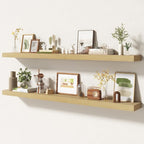55 Inch Floating Shelves | 6.5 Inch Deep Oak Floating Shelves Set of 2 | 55" W x 6.5" D Rustic Oak Shelves with Invisible Bra