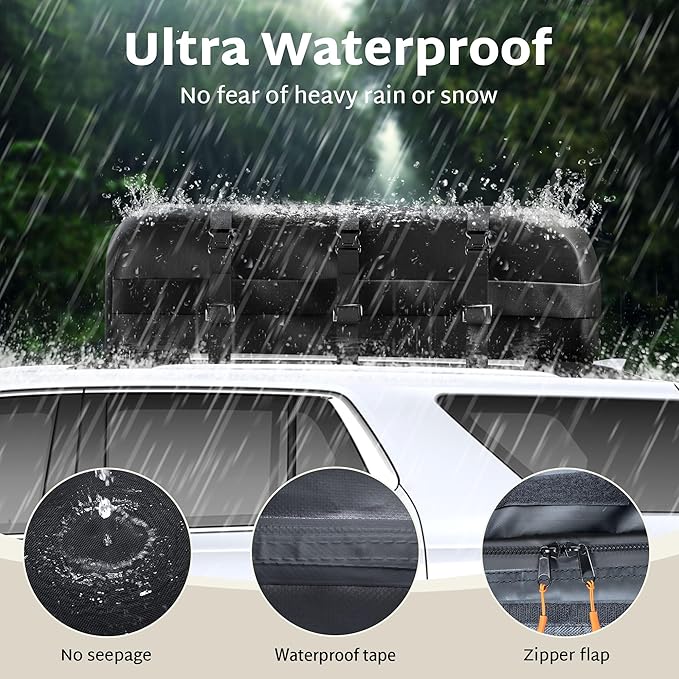 iBirdie Roof Rack Cargo Carrier 36.4 Cubic Feet, XXL Soft-Shell Rooftop Cargo Box, Waterproof Heavy Duty 1200D for Car with/Without Roof Rack, Includes Anti-Slip Mat, Door Hooks, 56x45x25 inches