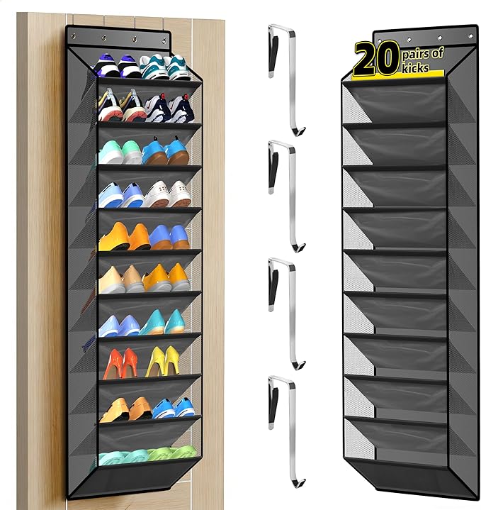 PAULONE 10-Pocket Multi-Use Over the Door Organizer, Heavy Duty 95lbs Capacity with Breathable Mesh, Versatile Hanging Storag