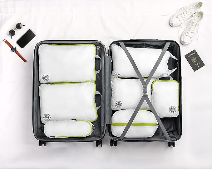 TRIPPED XL Compression Packing Cubes — 7-Piece Set for Checked Luggage | Extra-Large (15.7"×11"×4") + Large + Small + Tube + 