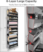 ULG 2Pack-Over The Door Organizer with 6 Large Pockets 12 Side Pockets Door Hanging Organizer Black Door Hanging