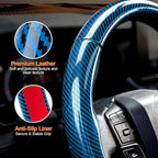 West Llama Carbon Fiber Steering Wheel Covers,3 Piece Car Wheel Cover Universal Fit 99% Cars(Glossy Blue)