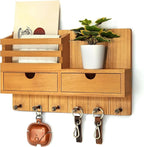 Rebee Vision Modern Farmhouse Key Holder Wall Mount with 2 Drawer Organizer - Mail Holder for Wall with 6 Key Hooks - Ideal f