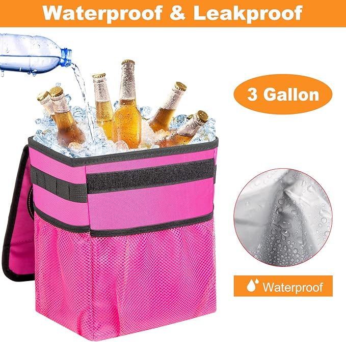 Car Trash Can Foldable Garbage Bin Leakproof 2.3 Gallons Car Trash Bag Pink